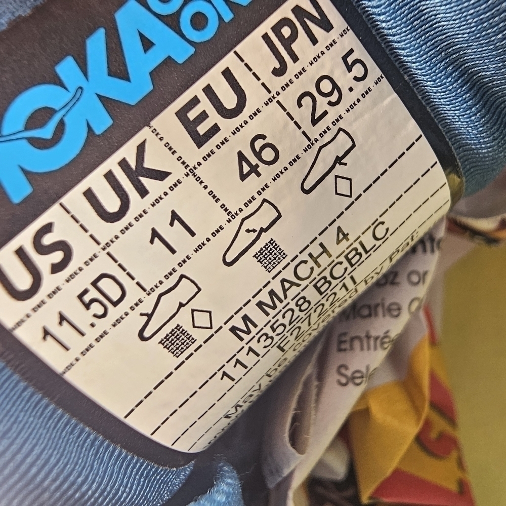 Hoka One One Mach 4 Running Shoes Men's Size 11.5 Dit have a little tear inside - Picture 8 of 9